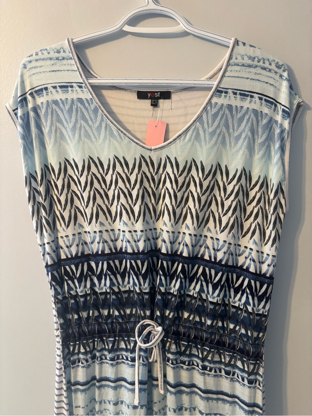 Yest Light Blue Patterned Midi Dress with Drawstring Waist - Picture 3 of 5